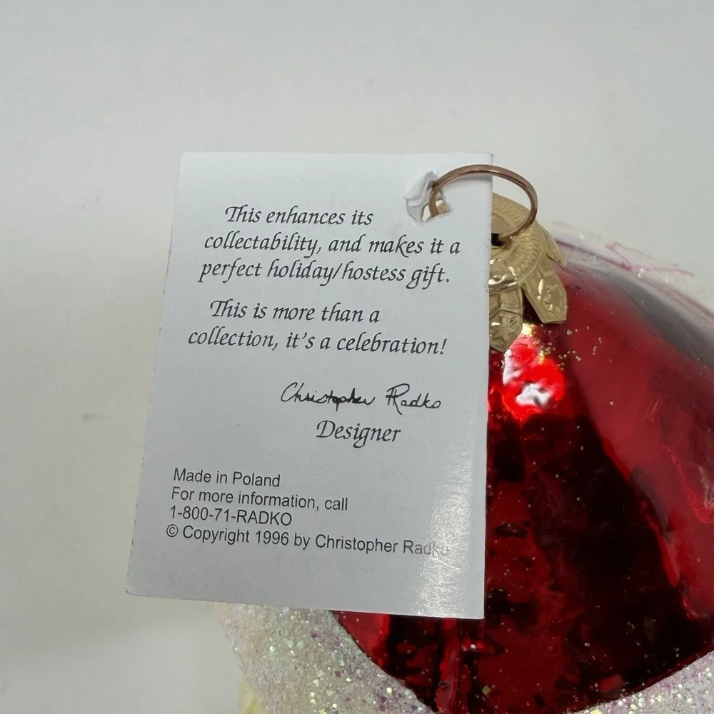 Christopher Radko 1996 Santa Face Head Glass Ornament White Beard w/ Box & Tag
